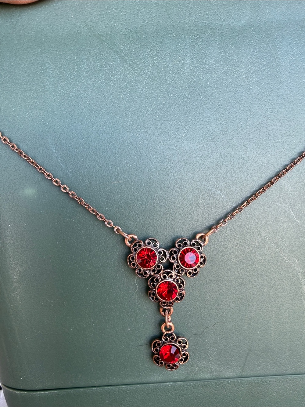 Vintage From early 1970’s 1928 Brand Red Crystal Drop Necklace 10” Women’s